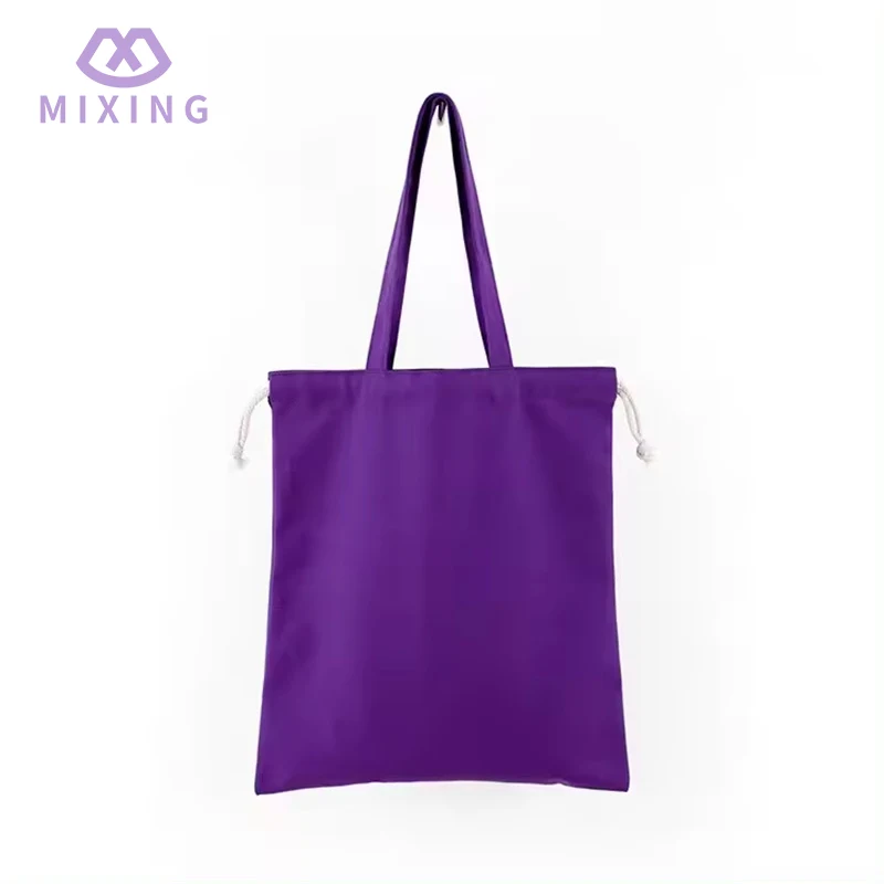 Skulderstoftaske med snoretræk i lærred